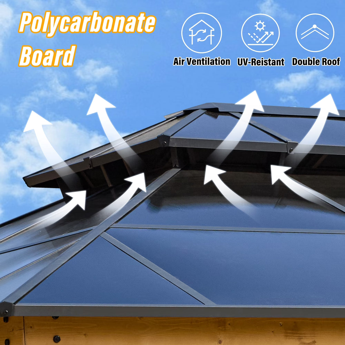 Erommy 10' x 13' Double Roof Hardtop Gazebo, Aluminum Frame Polycarbonate Roof