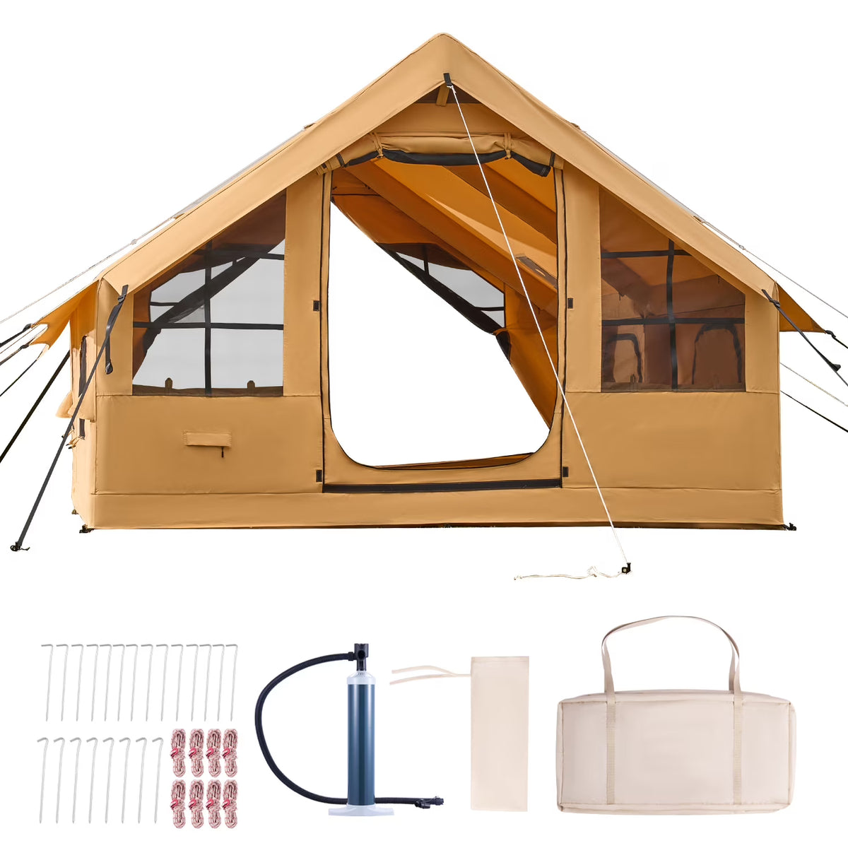 KFFKFF Inflatable Tent for Camping, 13.12 x 9.84 x 7.22 Ft Glamping Blow up Tent for 5-8 People, Air-Filled Camping Shelters,