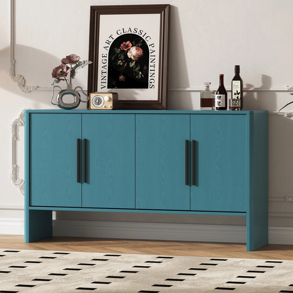 Accent Cabinet with 4 Doors, TUANLUO Buffet Cabinet with Adjustable Shelves, Wood Storage Cabinet, Modern Accent Cabinet Furn