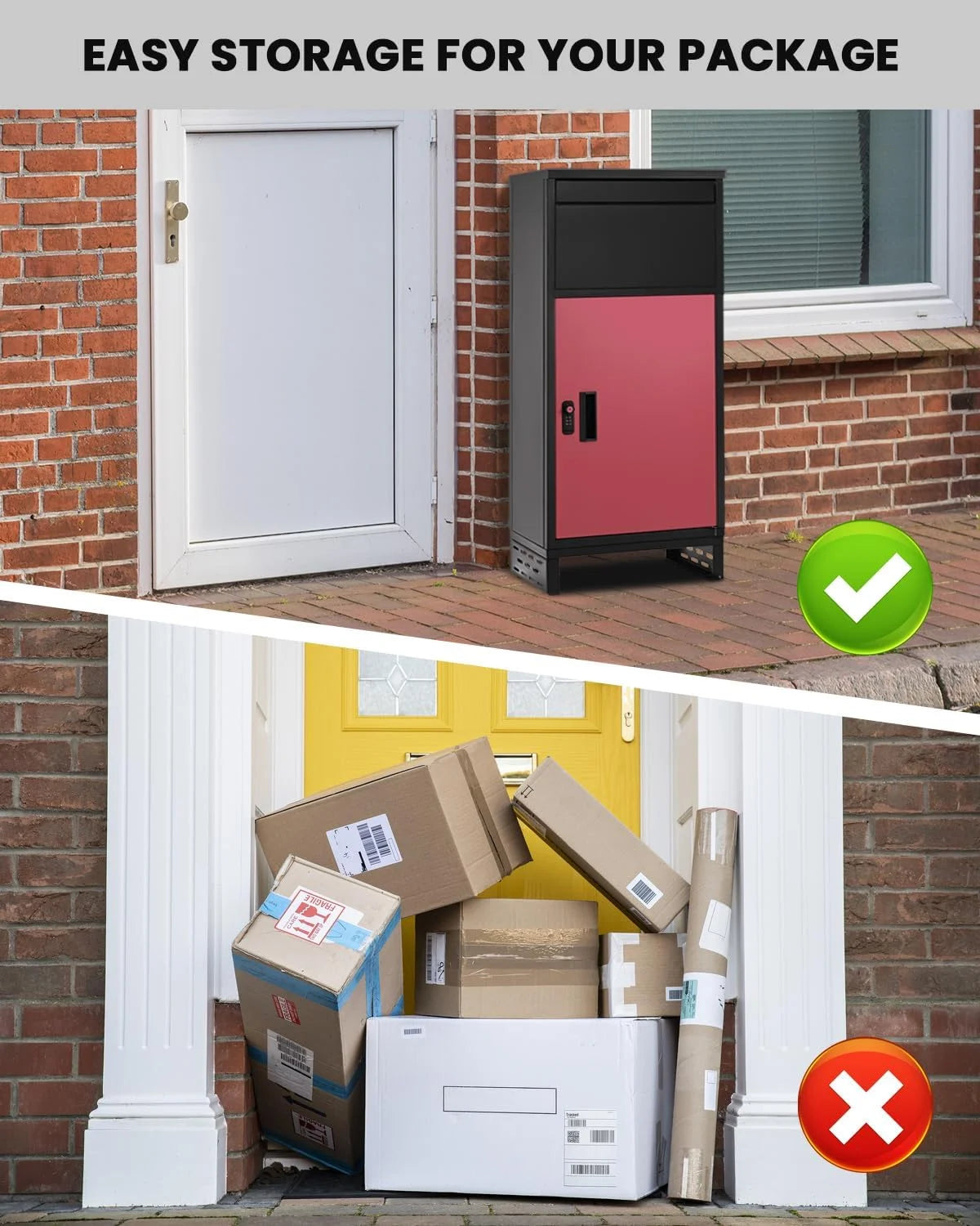 Lilypelle Outside Package Delivery Boxes, 17" x 12" x 34" Large Galvanized Steel Wall and Floor Mount Locking Mailbox, Anti-T