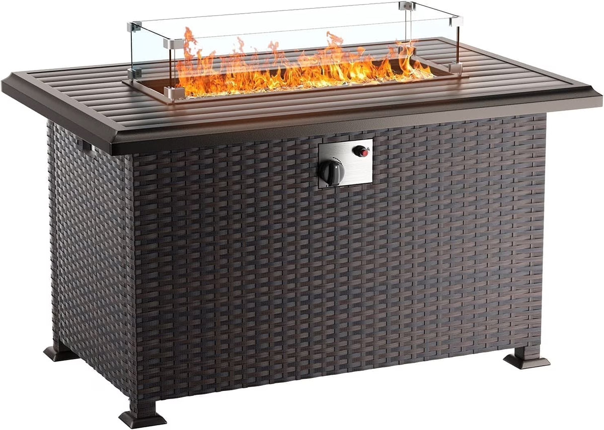 ALAULM 43" x 27.6" Propane Gas Fire Pit Table with Adjustable Flame